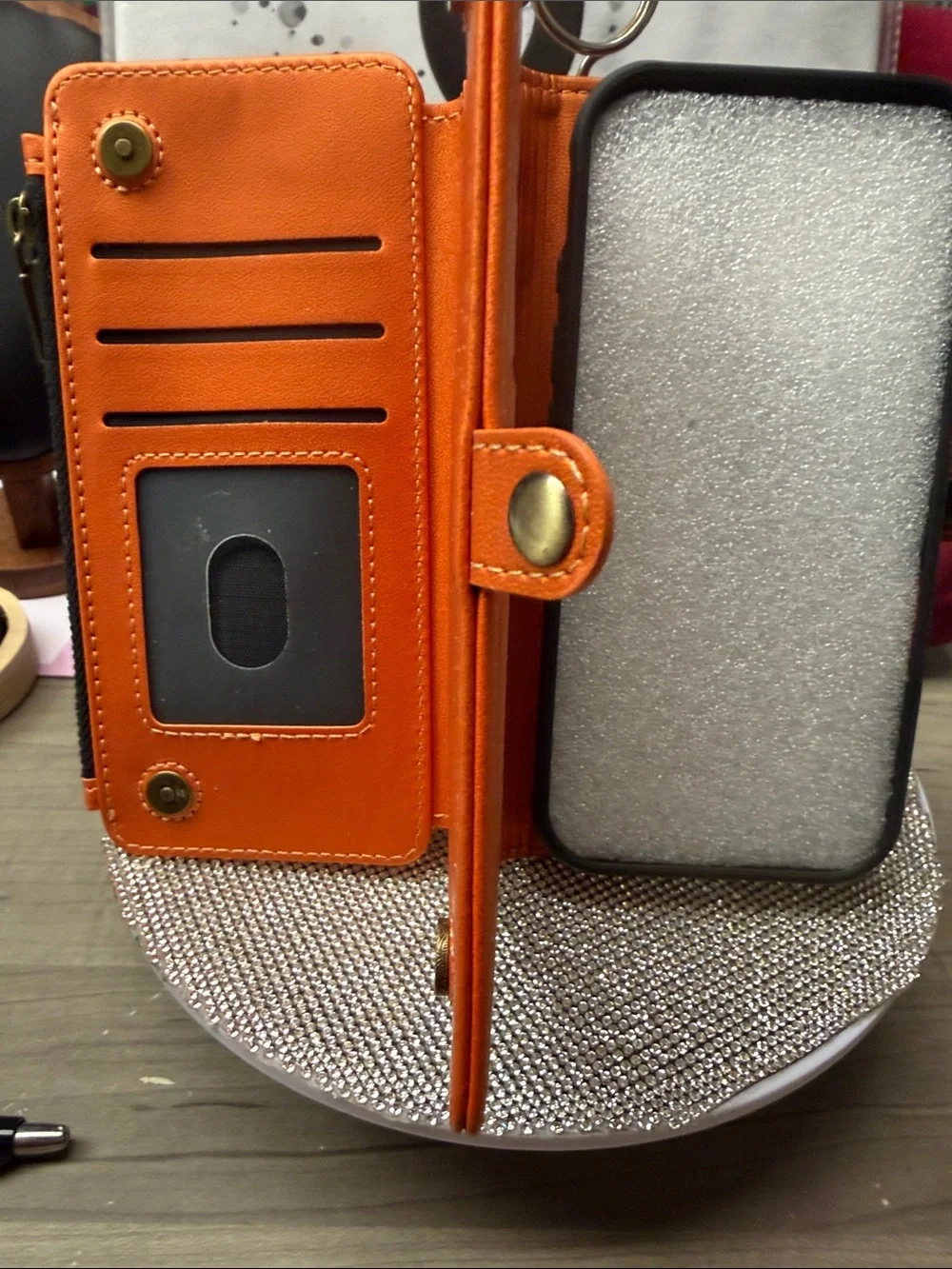 Orange Wallet Phone Case with Card Slots fits 17pro